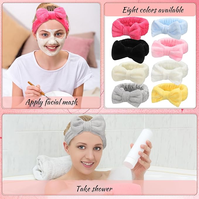 Jexine 24 Pcs Facial Spa Headband Makeup Headbands Bulk Bow Hair Head Band Fluffy Plush Spa Headband for Women Washing Face Shower Cleansing(multicolor,Sweet Style)