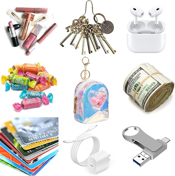 4Pcs Mini Backpack Keychain,Cute Cosmetic Bag for Women,TPU Clear Makeup Bag Key Pocket Lipstick Bag Card Holder Data Cable Organizer Zipper Pouch (Heart Crown Bow Star)