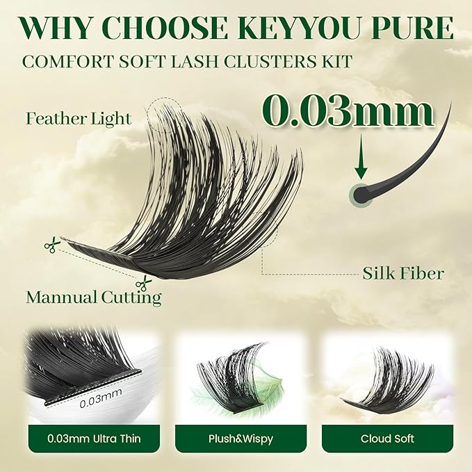 KEYYOU Lash Clusters Kit 182pcs Thick Volume Lash clusters 200D D Curl Wispy Easy to Apply with Lash Bond and Seal Lash Applicator Lash Remover Lash Extension Kit at Home(RMkit-200D-D-10-18mix)