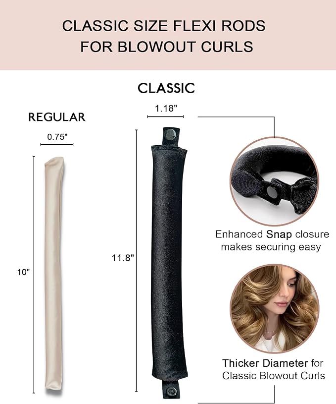 Classic Heatless Curls Overnight Rods No Heat Hair Curlers Curling Iron Jumbo Flexi Rods Large Foam Hair Rollers for Long Short Hair to Sleep in with Satin Scarf Styling Tools Black