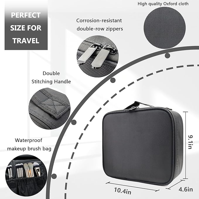 Travel Makeup Train Case Cosmetic Case Organizer Portable Artist Storage Bag with Adjustable Dividers for Cosmetics Makeup Brushes Toiletry Jewelry Digital Accessories