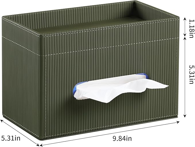 Rectangular Tissue Box Cover with Storage Tray, PU Leather Tissue Box Holder for Bathroom Vanity Countertop Night Stands Bedroom Office Desk, Stylish Tissue Holder Decorative Organizer (Green)