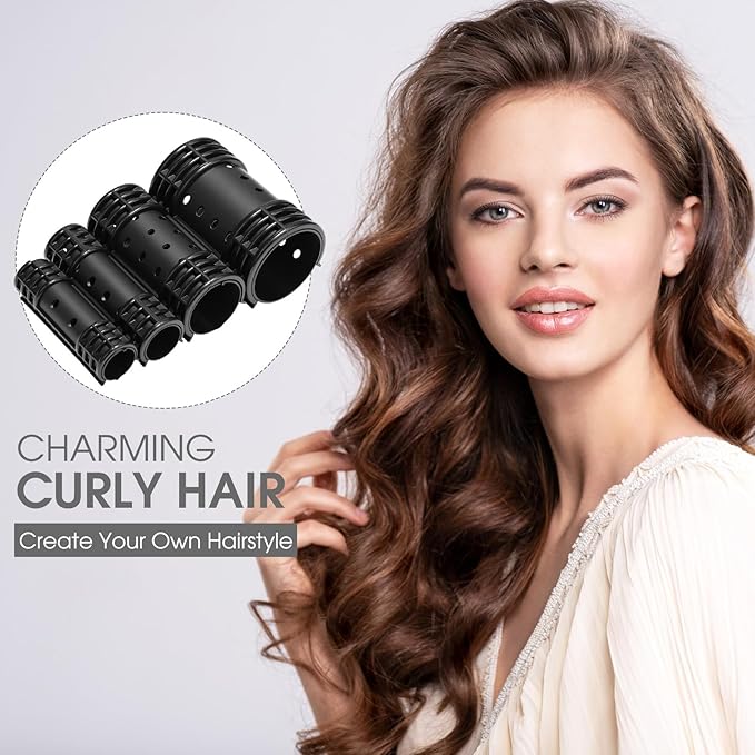 WILLBOND 65 Pieces Magnetic Hair Rollers Set Plastic Rollers Curlers with Clips 4 Sizes for Long Medium Short Hair, Duck Clips Hairnet Hairdressing Styling Tool(Black)