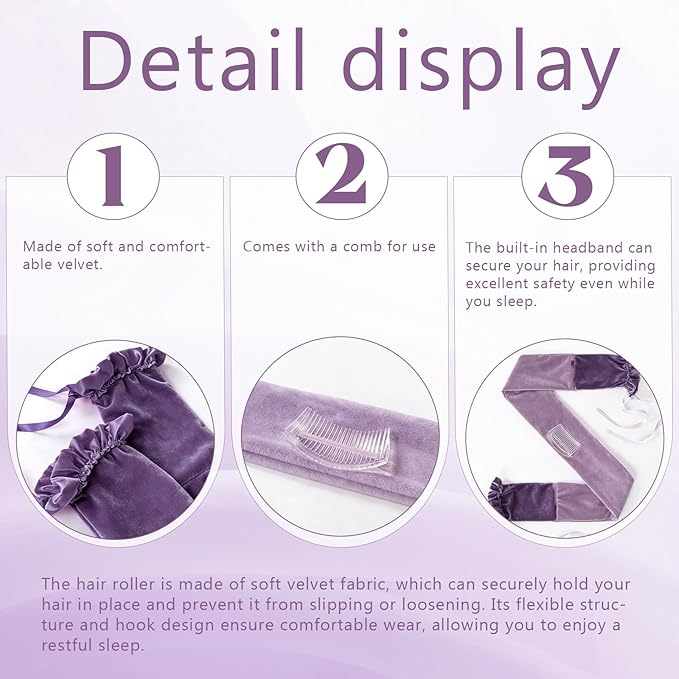 Curling Tie New Hair Curlers to Sleep in, Heatless Curls Overnight Headband, Soft Ribbon Wrap for Long Hair, Perfect Natural Curls Bouncy Curly Hairstyle Hair Suitable for All Hairs Types (Purple)
