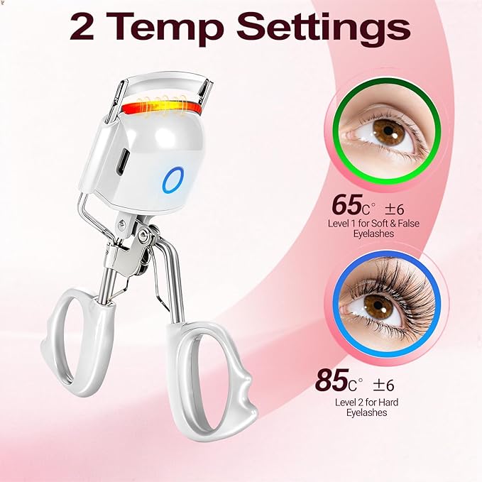 Heated Eyelash Curler Electric Eyelash Curlers 8s Fast Heating Lash Curler Safe Anti-Burn Lash Curler Intelligent Temp Control rizador de pestañas for 24H Long Lasting Curls (White)
