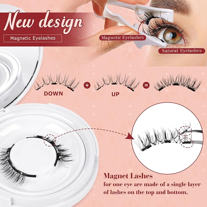 Higu clace Magnetic Eyelashes 4Pairs Magnetic Eyelashes with Applicator Soft Magnetic Lashes Natural Look Wispy Magnet Lashes Without Eyeliner Easy to Wear and Remove(DJCX-B06）