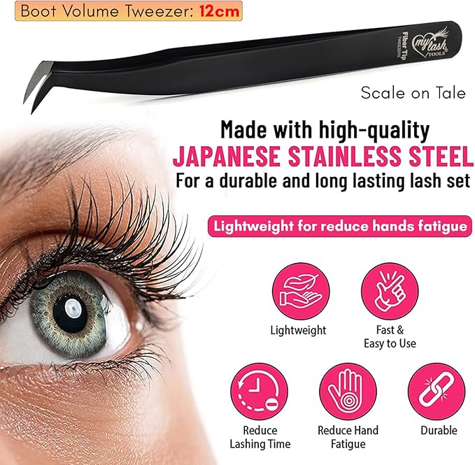 My Lash Tools Lash Tweezers For Eyelash Extension Precision Fiber Tip Lash Tweezers for Eyelash Extensions Mega Volume Boot tweezers for women | Professional Stainless Steel Lashing Tweezers (Black)