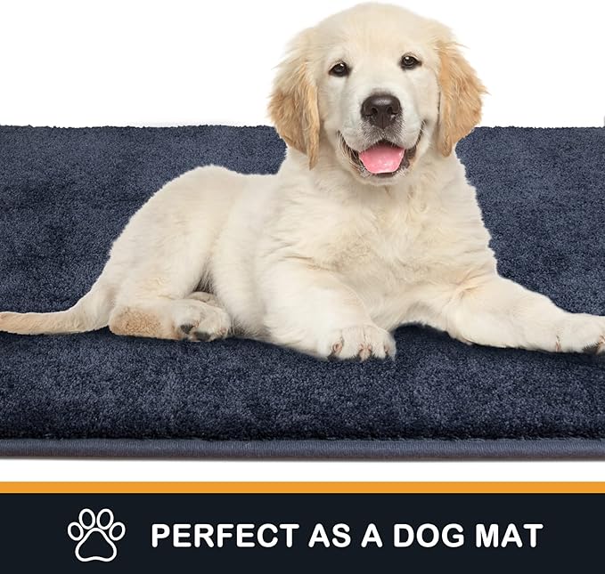 PURRUGS Dirt Trapping Door Mat 24" x 84", Non-Slip Machine Washable Entryway Rug, Dog Doormat, Indoor Front Door Mat, Super Absorbent Entry Rug for Muddy Shoes & Paws, Navy Blue
