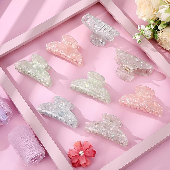 8 Pcs Large Acrylic Hair Claw Clips for Women Non-slip Strong Hold Jaw Clamps for Thick Thin Hair(French,Saturated Color)