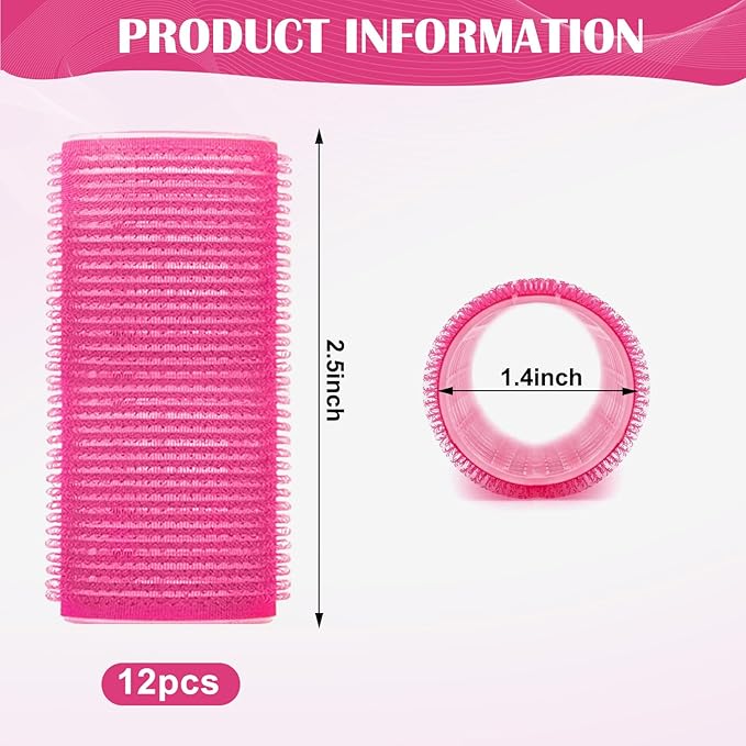 Hair Rollers, 12 Pack Salon Hair Dressing Curlers, Self Grip Hair Curlers, Rollers Hair Curlers, DIY Curly Hairstyle for Long Hair, Colors May Vary, Medium