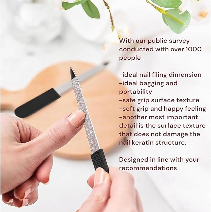 Professional Sapphire Black Nail File – Fine & Coarse, 5" Stainless Steel, Double-Sided Metal File, Ergonomic Non-Slip Handle, for Natural, Gel, Acrylic Nails, Manicure & Pedicure Tool