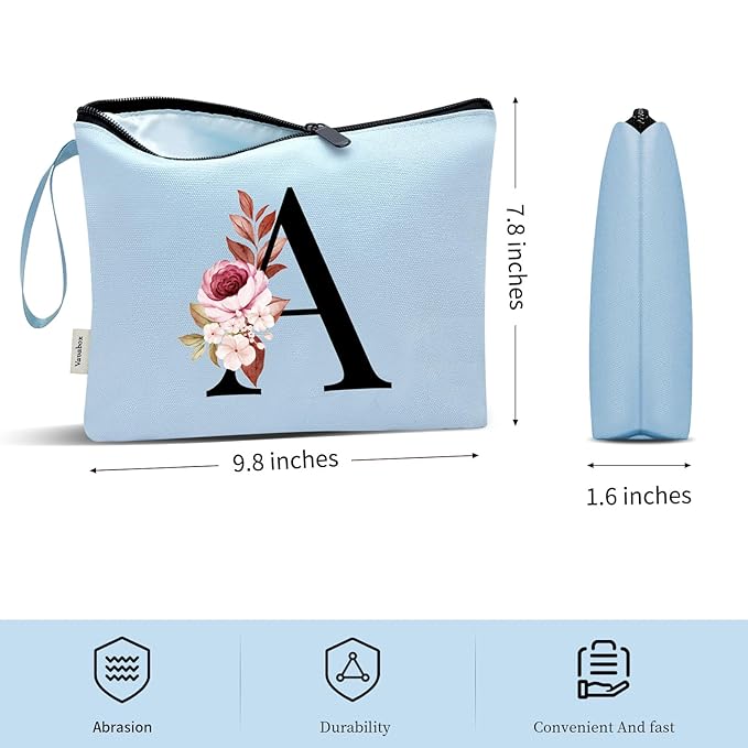 Vavabox A-Z Personalized Makeup Bag, Birthday Gifts for Women Mom, Gifts for Best Friend, Bride Bridesmaid Cosmetic bag (H, Blue)