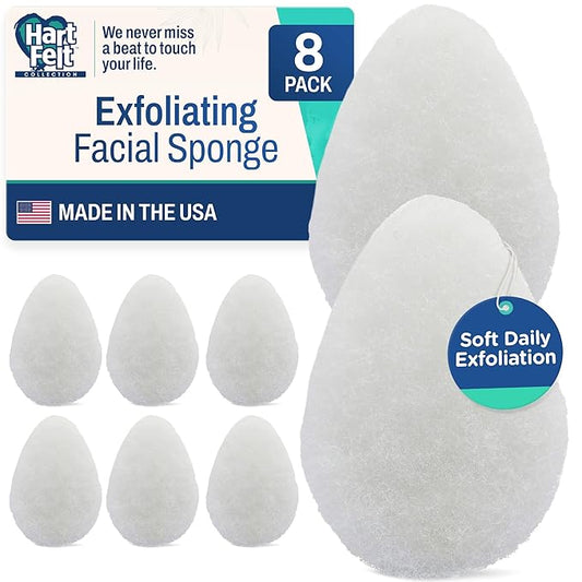 HartFelt 8ct Tear Drop Face Scrubber for Women | Reusable Facial Sponges for Daily Cleansing | Facial Exfoliating Pads for Removing Dead Skin, Dirt & Makeup | Made in USA