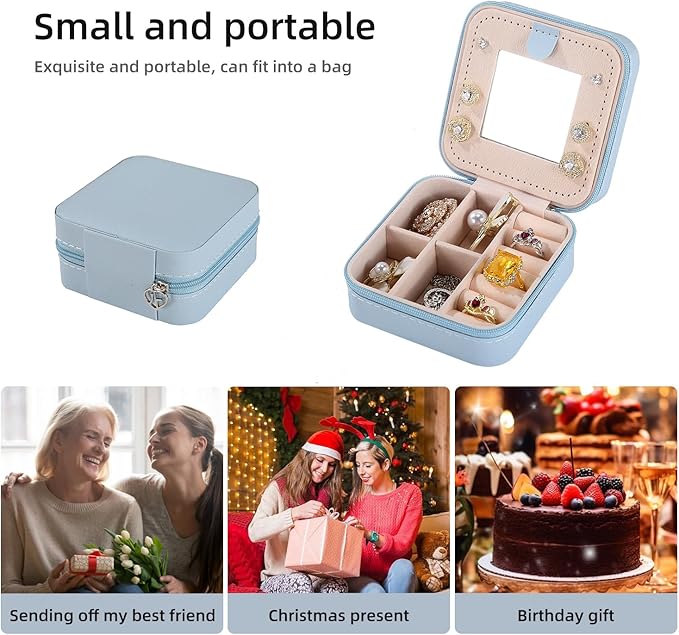 KElofoN Travel jewelry case Travel jewelry box Travel Jewelry Organizer Small Jewelry Organizer Box for Girls Women with Mirror (Sky blue-5)