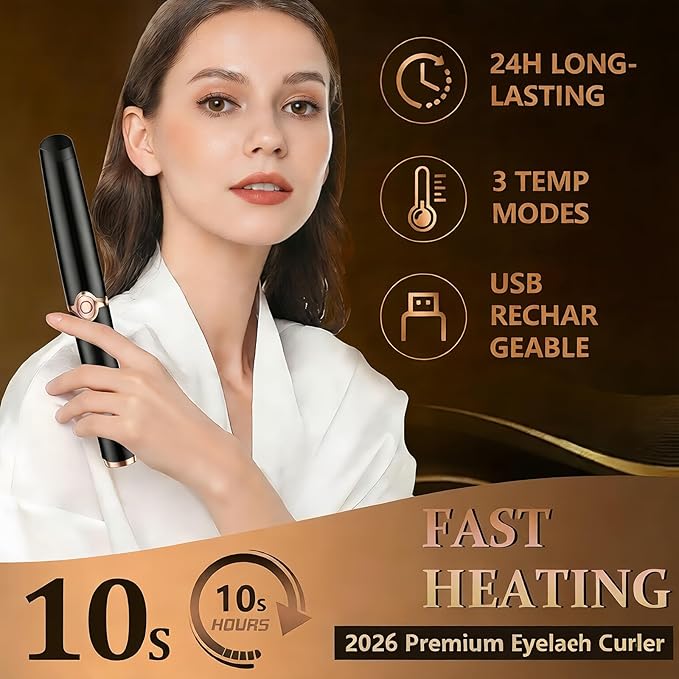 Heated Eyelash Curler - 2-in-1 Clip-Type Design, 3 Temperature Modes, USB Rechargeable Electric Eyelash Curler, Natural Curling 24H Long-Lasting Curl, Gift for Women & Girls, Shiny Black A