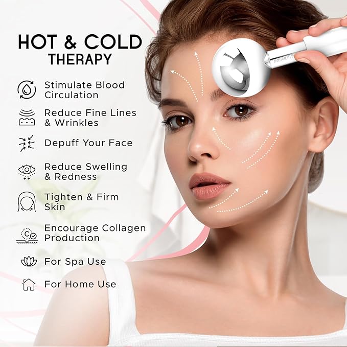 PRIME Fitness Ice Globes for Facials | Unbreakable Steel Cooling Roller | Cryo Sticks for Face | Massager for Face Neck & Eyes | Skin Care for Dark Circles, Puffiness, Wrinkles, (Silver)