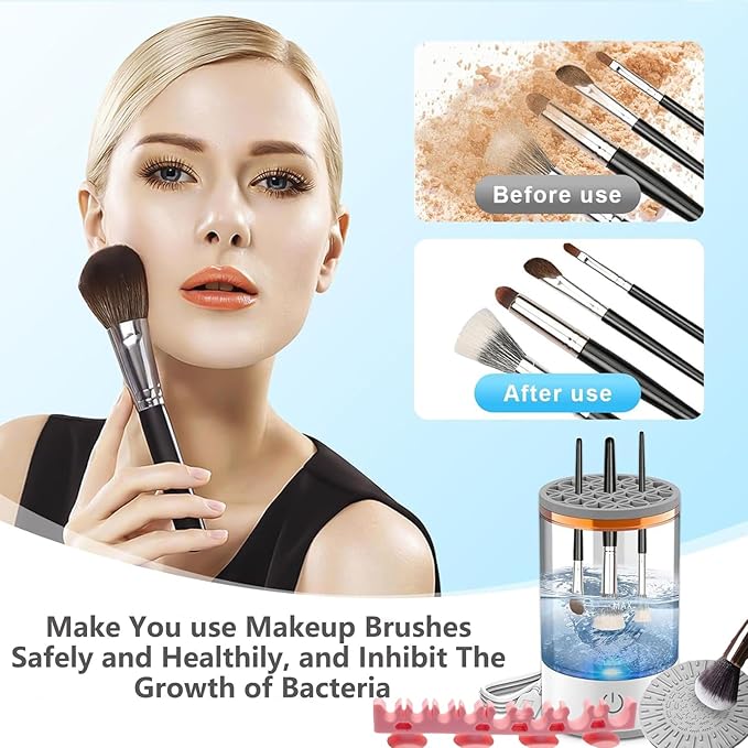 Electric Makeup Brush Cleaner Efficient Deep Cleaning and Drying of Mmake-Up Brushes Portable Automatic USB Cosmetic Brushes Cleaner Tool for All Size Beauty Makeup Brush Set(White)