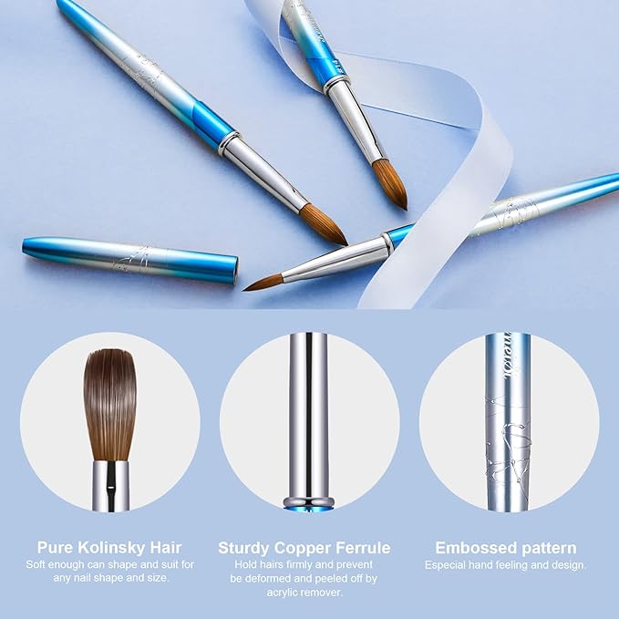 Acrylic Nail Brush Size 8,KEMEISI 100% Pure Kolinsky Nail Art Brushes Sturdy Handle Oval Shaped Acrylic Powder Nail Design Tools for Professional Manicure DIY Home Salon (Blue Gradient)