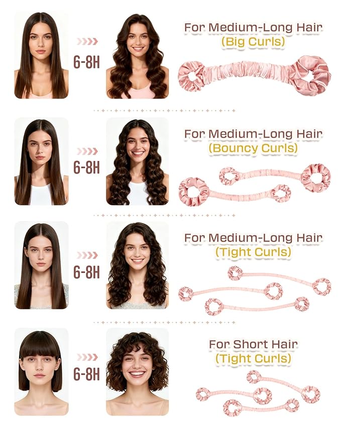 BONNET QUEEN Heatless Hair Curler Set (2Pcs), Heatless Curls Overnight with Satin Hair Rollers, All-in-One Curling Rod for Hair Curlers to Sleep In, Cream Pink(For Bouncy Curls)