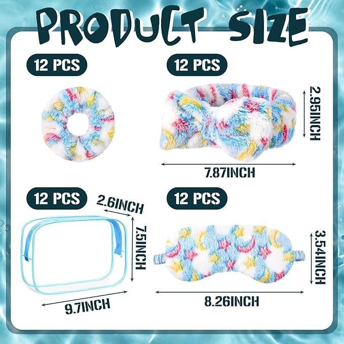 Kajaia 48 Pcs Sleepover Party Supplies for Girls Spa Part Favor Slumber Party Supplies for Women Headband Eye Mask Hair Scrunchies Toiletry Bag