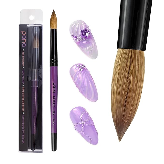 PANA Pure Kolinsky Hair Acrylic Nail Brush - Round Shape Black Ferrule with Purple Wood Handle (Size 16) - Nail Brush for Acrylic Nail Application, Nail Extension, Manicure Pedicure Salon Beginner and
