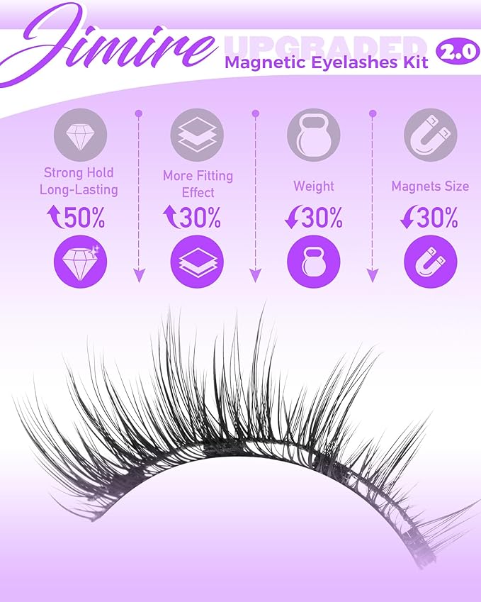 JIMIRE Magnetic Eyelashes Natural Look Wispy Magentic Lashes Reusable Magnetic Eyelashes with Applicator No Glue Needed Press on Magnetic Lashes Quick to Wear