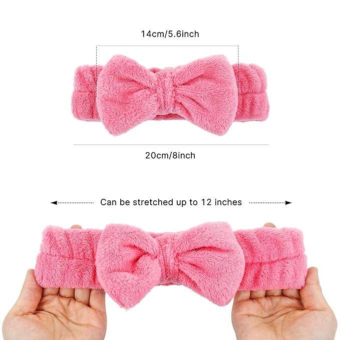 12 Pack Solid Super Soft Stretchy Flannel Big Bow Headbands for Washing Face Makeup Shower Skin Care Spa Hair Bands Headwraps for Women Girls Teens