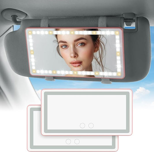 JOYTUTUS Car Sun Visor Vanity Mirror, Car Vanity Mirror With Lights, Makeup Mirror with 3 Light Modes & 60 LEDs, Rechargeable Car Mirror Dimmable Touch Control Travel Makeup Mirror for Car Truck SUV