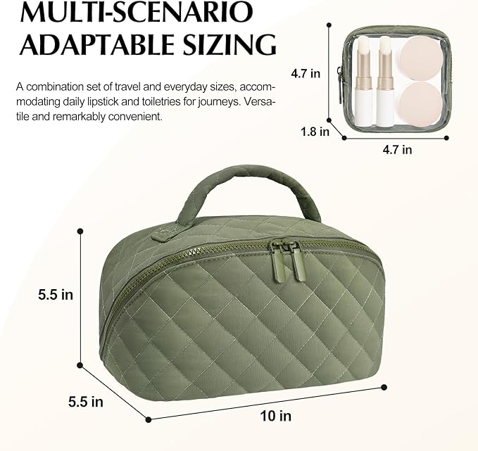 Makeup Bag, Quilted Makeup Bag, Puffy Travel Make up Bags, Cosmetic Organizer Bag, Waterproof Toiletry Bag for Women