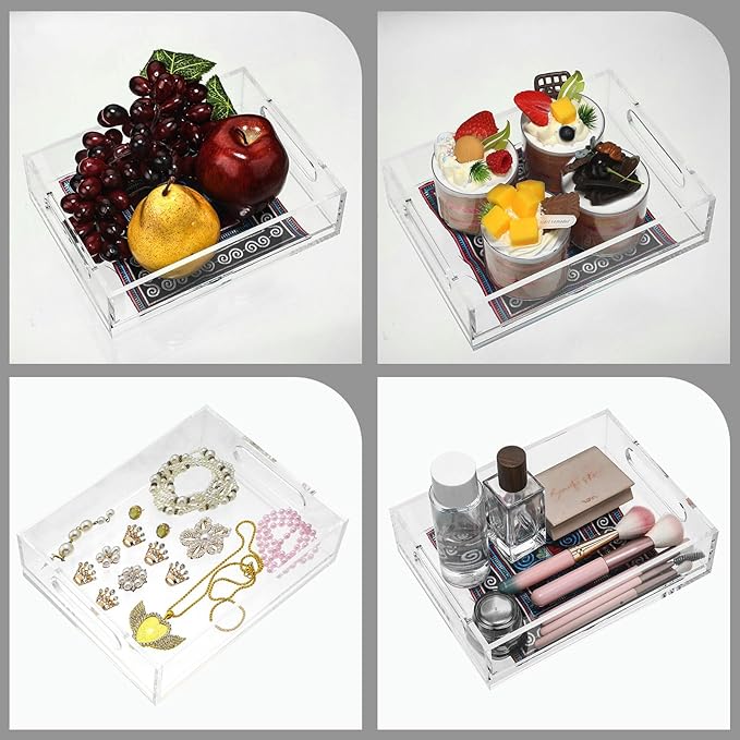 Acrylic Serving Tray with Handle Needlepoint Clear Decorative Tray Countertop Organizer for Home Bathroom Office (6.5"x 8.5")
