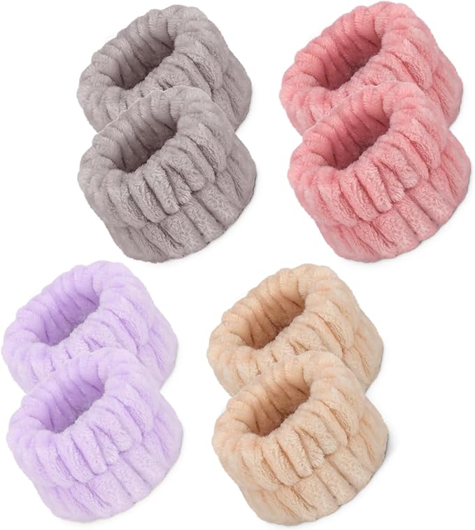 Microfiber Spa Wristbands - Absorbent Wrist Towels for Face Washing, Prevent Water from Spilling Down Your Arms (8 Pcs)