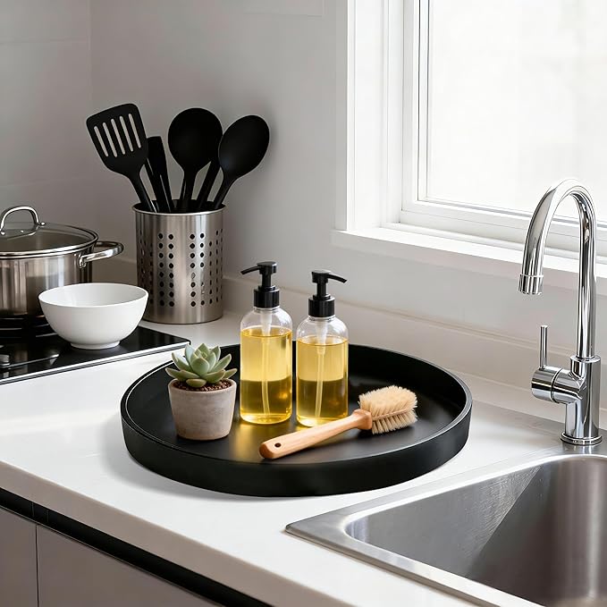 2 Pack 11" Bathroom and Vanity Tray, ABS Bathroom Counter Organizer， Coffee Table Decor for Perfume, Candles, Keys &More. Kitchen Countertop Organizer, Decorative Tray Soap Holder, Black