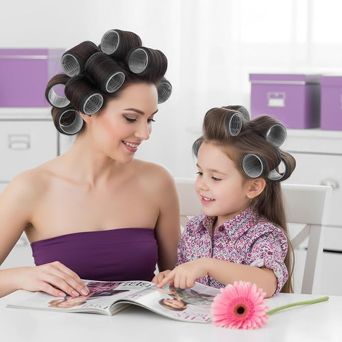 4 Sizes Hair Rollers for Women Set - 50 Pcs Hair Curler Rollers with Clips, Self Grip Hair Rollers for Long, Short Hair and Bangs, 25mm, 36mm, 48mm, 60mm, Black