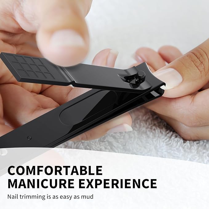 Derlaier Nail Clippers Set - Toenail Clippers & Fingernail Clipper Combo, Dual-Size Stainless Steel Nail Cutters for Home/Travel, Anti-Slip Grip, Ingrown Nail Care Tool (Black-Large/Small)