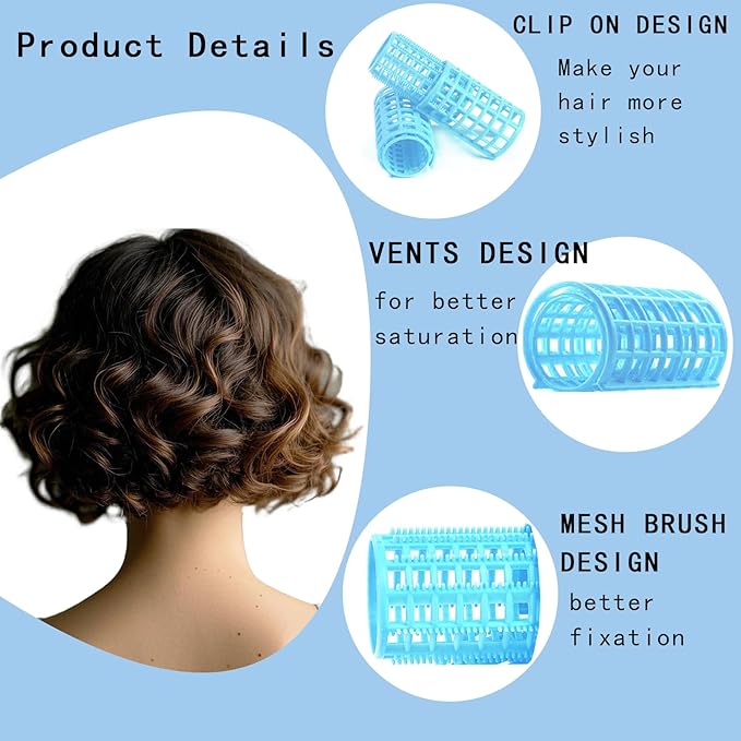 28PCS Small Rollers for Short Hair, 0.6in No Heat Tiny Curlers With Clips Small Roller Hair Curlers Set Mini Snap-On Plastic Hair Rollers(Blue)