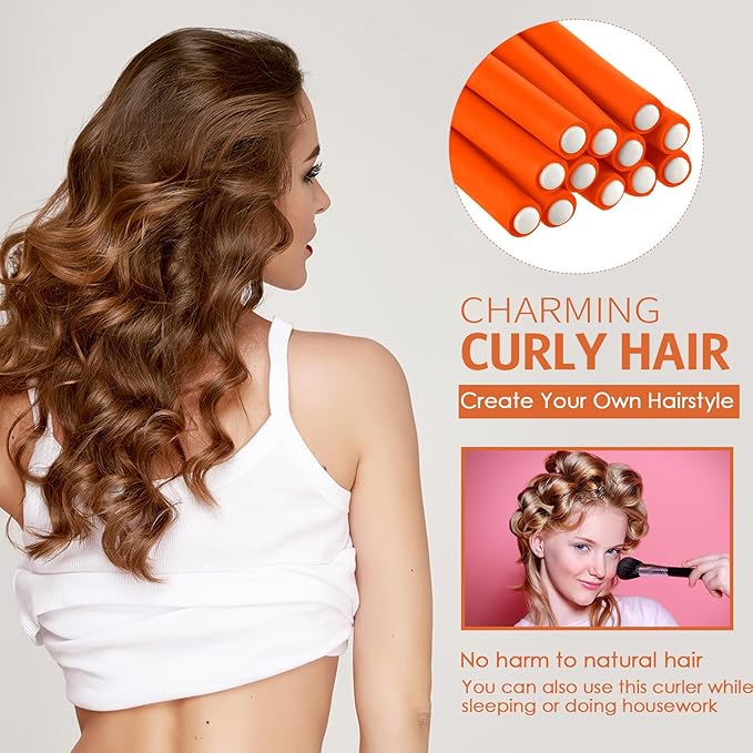 Syhood 30 Pieces Flexible Curling Rods, Soft Foam No Heat Hair Rollers and 1 Steel Pintail Comb for Women Girls Long and Short Hair, Orange