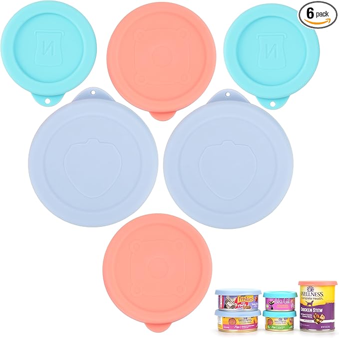 2.5''(2 Packs) + 3.0''(2 Packs) + 3.5''(2 PCs) Silicone Canned Food Can Lids, Pet Food Can Covers, Airtight and Reusable, Dishwasher Safe (Variety 6 PCs)