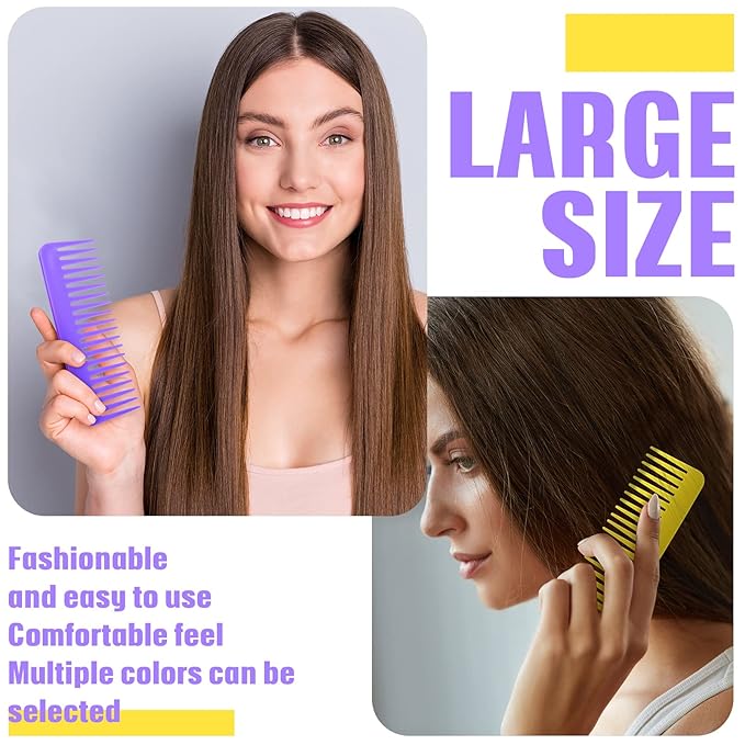 Vesici 100 Pcs Wide Tooth Comb Bulk 6.1 Inch Large No Handle Tooth Comb for Wet Hair for Travel Hotel Homeless Shelter Nursing Home Charity Church, 7 Colors