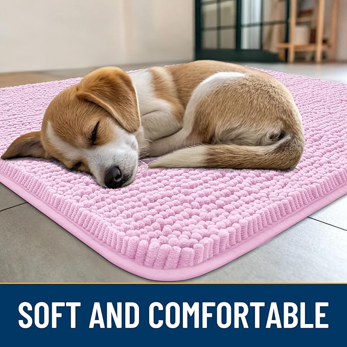 Smiry Dog Door Mat for Muddy Paws 47x24, Absorbs Moisture and Dirt Doormat, Non-Slip Washable Quick Dry Chenille Front Door Mat Indoor Entrance, Entryway Carpet for Inside Floor, Pink