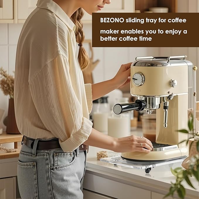 360° Sliding Tray for Coffee Maker & Kitchen Appliances - Silent Rubber Wheels, Clear Acrylic Organizer Tray for Under Cabinet - Space Saving Countertop Accessory, 9.8x14 Inch (Clear)