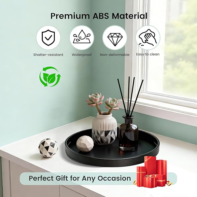 2 Pack 11" Bathroom and Vanity Tray, ABS Bathroom Counter Organizer， Coffee Table Decor for Perfume, Candles, Keys &More. Kitchen Countertop Organizer, Decorative Tray Soap Holder, Black