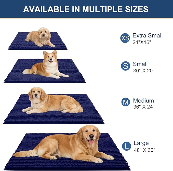 OLANLY Dog Door Mat for Muddy Paws 44x32, Ultra Absorbent Chenille Mud Doormat, Non-Slip Washable and Dirt Trapping Doormat for Indoor Entryway, Quick-Dry Indoor Pet Bed Mats for Dogs, Navy Blue