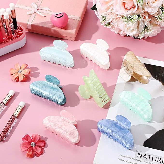 16 Pcs Large Acrylic Hair Claw Clips Bulk for Women Christmas Birthday Gift Fashion French Style Cute Hair Accessories Non-slip Hold Claw Clips for Thick Thin (Multicolor)
