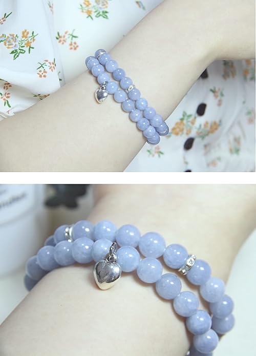2Pcs Healing Crystal Bracelets for Women Handmade Beaded Bracelet Healing Prayers Crystal 8mm Natural Stone Beads Bracelet Stress Relief Get Well Soon Gifts