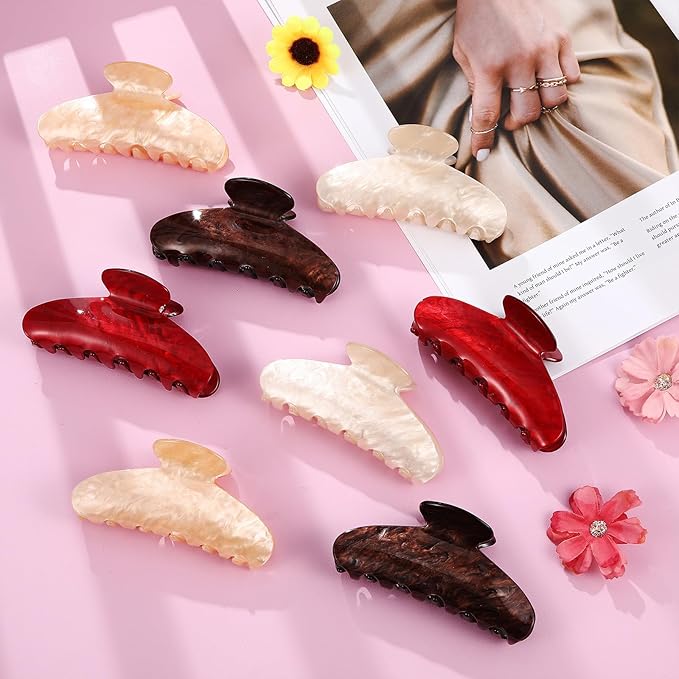 8 Pcs Large Acrylic Hair Claw Clips for Women Non-slip Strong Hold Jaw Clamps for Thick Thin Hair(Ink Painting,Dusk Color)