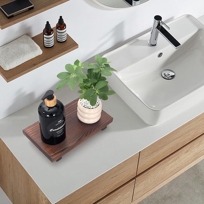 Small Kitchen Sink Soap Tray for Counter Bathroom Vanity Tray Wooden Risers for Kitchen Countertop Decor Dish Soap Dispenser Farmhouse Wood Pedestal Bathroom Organizer Accessories Decorative Trays