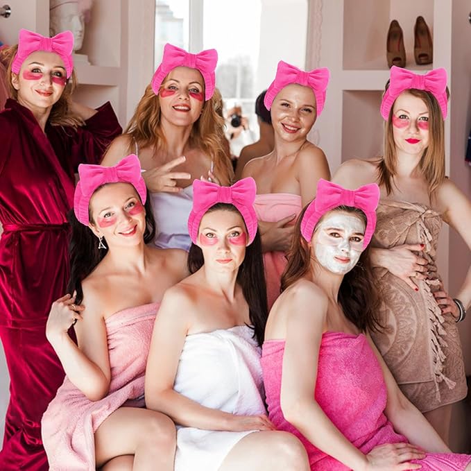 Jaciya Spa Makeup Headband 8 Packs Skincare Headband for Washing Face Spa Gifts for Women Bachelorette Party Favors Wedding Hair Accessories(Hot Pink)