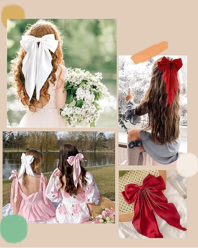 Hair Bows for Women Girls 8 PCS Hair Ribbon Bow Hair Clips with Long Tails Vintage Hair Accessories for Women