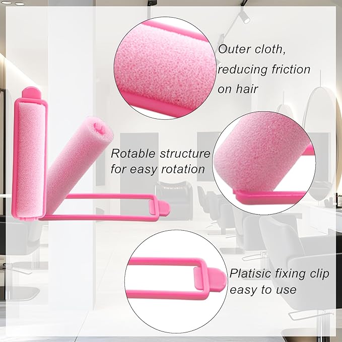 44 Pcs Foam Sponge Hair Rollers Set 0.59 Inch Flexible Hair Styling Sponge Curler Soft Sleeping Hair Curlers and Stainless Steel Rat Tail Comb Pintail for Hairdressing Styling(Purple, Pink)