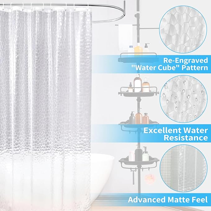 32-122inch Corner Shower Caddy Tension Pole with Shower Curtain, Rustproof Drill-Free Adjustable Shower Shelves for Bathroom Bathtub Washbasin, with 4 Tier Patent Stable Shelves & Towel Bars